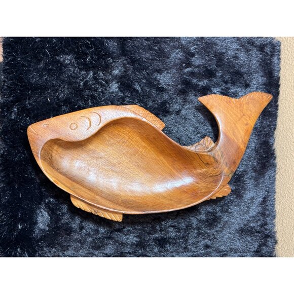 MCM Teak Carved Wooden Fish-Shaped Bowl Handcrafted - Picture 1 of 9